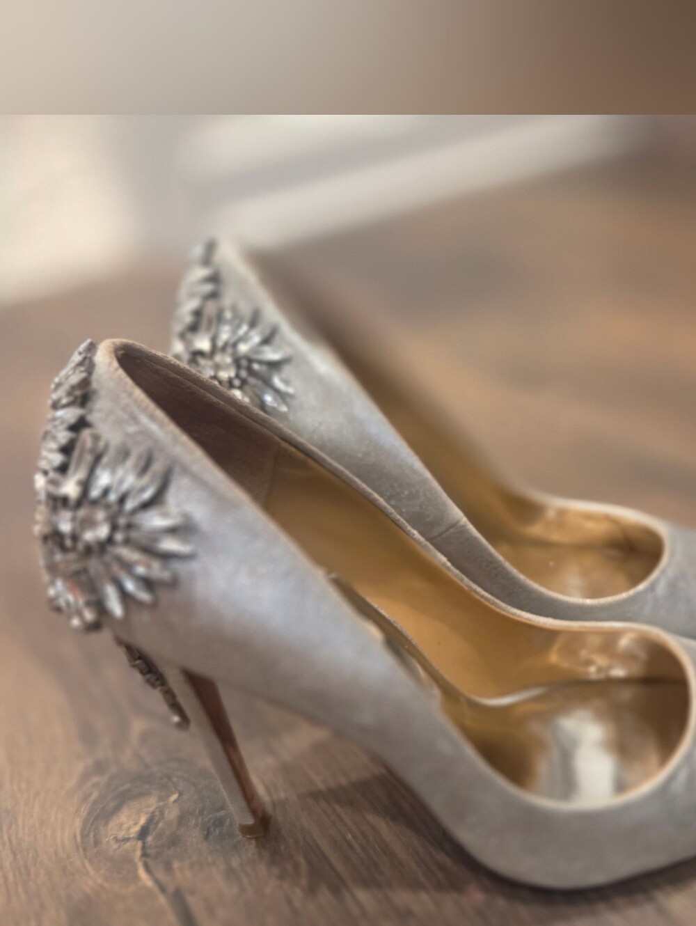 Badgley Mischka Silver Metallic Embellished Crystal Statement Pumps Heels - Sz 7